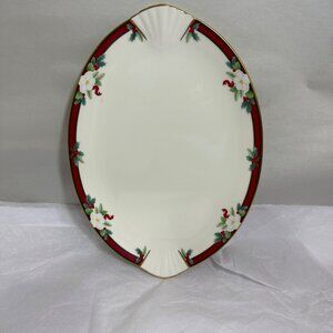Pfaltzgraff Yuletide Oval Platter With Holly & Ribbon Design 14" Vintage Christm